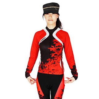 MOON Womens Windproof Long Sleeve Red Cycling Jersey Suit