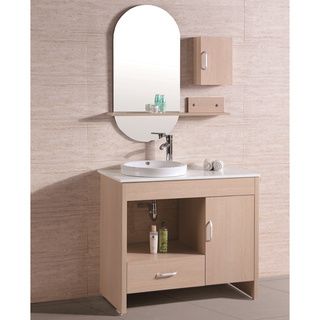 Artificial Stone top Single Sink Bathroom Vanity With Mirror And Wall Cabinet