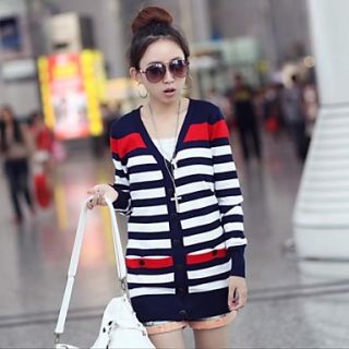 Womens V Neck Stripe Slim Knitwear