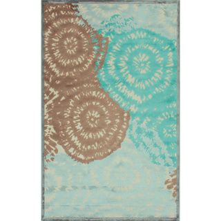 Contemporary Abstract Pattern Blue/ Brown Rug (5 X 76)