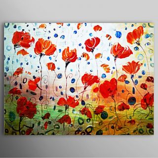 Hand Painted Oil Painting Red Flower with Stretched Frame Ready to Hang