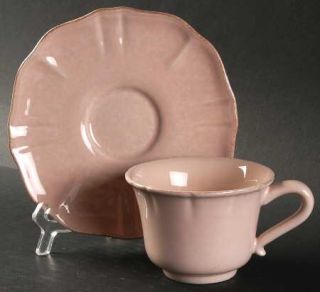 Casafina Impressions Blush Pink Flat Cup & Saucer Set, Fine China Dinnerware   C