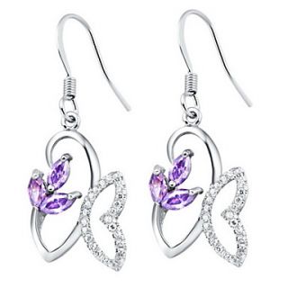 Elegant Gold Or Silver Plated With Purple Cubic Zirconia Fish shape Womens Earrings(More Colors)
