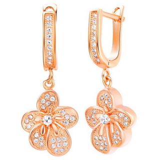 Elegant Gold Or Silver Plated With Cubic Zirconia Flower Womens Earrings(More Colors)