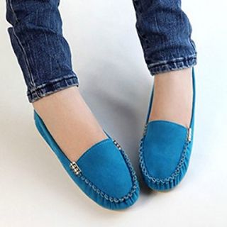 Hushan Womens Simple Leather Solid Color Flat Shoes(Blue)