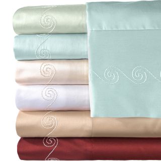 American Heritage 500tc Egyptian Cotton Sateen Embroidered Swirl Sheet Set, Blue