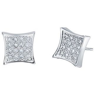 Special Gold Or Silver Plated With Cubic Zirconia Square Womens Earrings(More Colors)