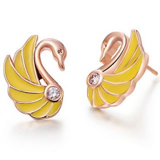 Fashionable Gold Or Silver Plated With Cubic Zirconia Swan Yellow Womens Earrings(More Colors)