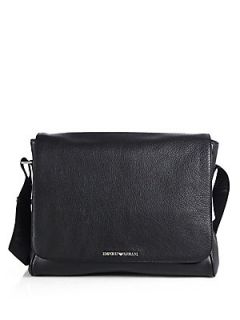 Emporio Armani Leather Messenger Bag   Black