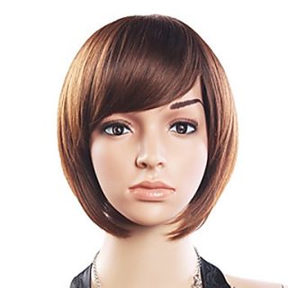 20% Human Hair 80% Synthetic Heat resistant Fiber Hair Side Bang Straight Short Wig