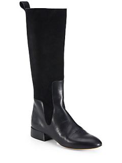 Chloe Leather & Suede Knee High Boots   Black