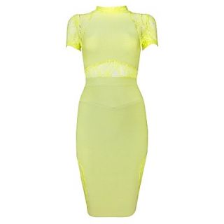 Light Yellow Stitching Hollow Short Sleeve Bandage Dress