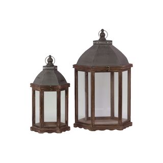 Wooden Lantern (set Of Two) (16.5 inches long x 14.25 inches wide x 26 inches high; 10.5 inches long x 9.25 inches wide x 19.5 inches highFor decorative purposes only WoodenSize 16.5 inches long x 14.25 inches wide x 26 inches high; 10.5 inches long x 9.
