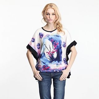 Womens Round Collar Traditional Chinese Painting T shirt