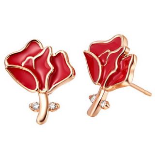 Sweet Silver And Gold Plated With Cubic Zircon Red Rose Womens Earring(More Colors)