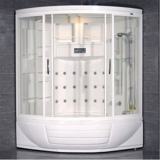 Ariel Bath ZAA216 Ameristeam Steam Shower amp; Sauna 56 x 56 Bow Front with Whirlpool Tub Corner fit