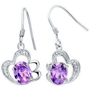 Elegant Silver Plated Silver With Purple Cubic Zirconia Hollow Out Drop Womens Earring