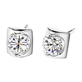Classic Silver Plated Silver With Round Cubic Zirconia Womens Earring