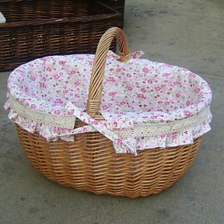 Cute Pink Floral Cutton Liner Handmade Wicker Storage Basket