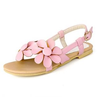 Faux Leather Womens Flat Heel Sling Back Sandals With Flower Shoes(More Colors)