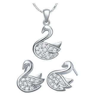 Sweet Silver Plated Silver With Cubic Zirconia Swan Womens Jewelry Set(Including Necklace,Earrings)