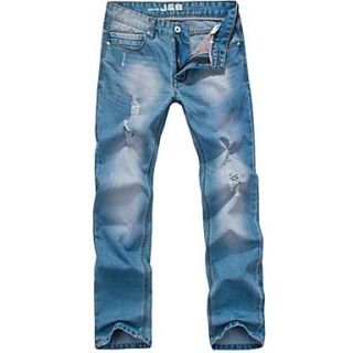Mens Fashion Wash Ripped Straight Jeans
