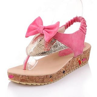 Suede Womens Low Heel Platform Flip Flops Sandals Shoes with Bowknot (More Colors)