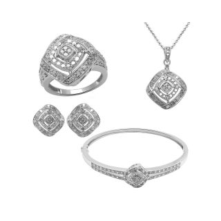 1 CT. T.W. Diamond 4 pc. Sterling Silver Boxed Jewelry Set, White, Womens