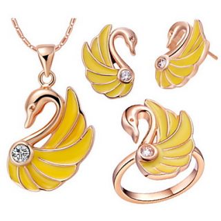 Stylish Silver Plated Cubic Zirconia Yellow Swan Womens Jewelry Set(Necklace,Earrings,Ring)(Gold,Silver)