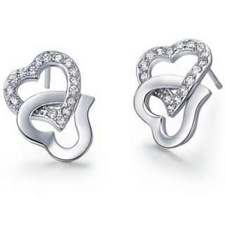 Sweet Silver Plated Silver With Cubic Zirconia Heart To Heart Womens Earring