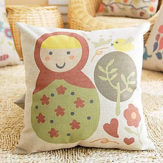 Cute Cartoon Ceramic Doll Pattern Decorative Pillow With Insert