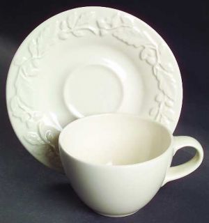 Pfaltzgraff Royal Oak Flat Cup & Saucer Set, Fine China Dinnerware   Stoneware,E