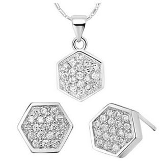Shining Silver Plated Silver With Cubic Zirconia Hexagon Womens Jewelry Set(Including Necklace,Earrings)