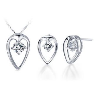 Delicate Silver Plated Silver With Cubic Zirconia Pierced Drop Shaped Womens Jewelry Set(Including Necklace,Earrings)