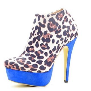 Womens Leopard Print Ankle Boots with Blue Thin High Heel and Platform