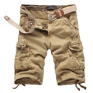Mens Solid Color Multi Pocket Straight Shorts(without Belt) 9621 Khaki