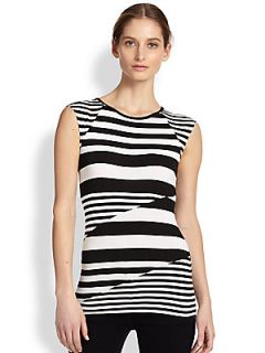 Bailey 44 Contrast Striped Paneled Stretch Jersey Top   Black White