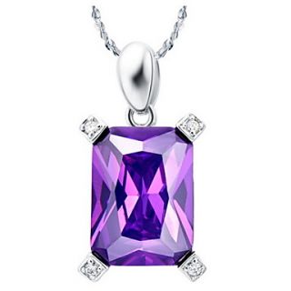 Elegant Square Shape Womens Slivery Alloy Necklace With Gemstone(1 Pc)(Purple,Blue)