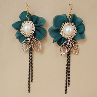 Handmade Hawaii Style Golden Leaf Blue Flower Classic Lolita Earrings