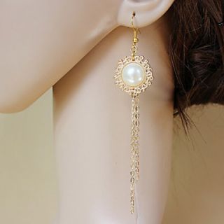 Handmade Elegant White Pearl Classic Lolita Earrings with Long Alloy Tassel
