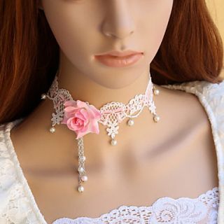 Handmade Pink Rose White Lace Sweet Lolita Necklace