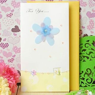 Art Paper Side Fold Greeting Card with Blue Flower and Rhinestone