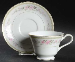 Ceramic Guild Arcadia Footed Cup & Saucer Set, Fine China Dinnerware   Pink Rose