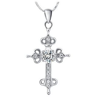Elegant Cross Shape Slivery Alloy Necklace With Rhinestone(1 Pc)