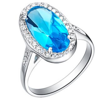 Vintage Style Sliver Blue With Cubic Zirconia Rectangle Womens Ring(1 Pc)