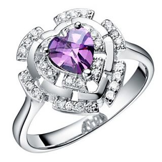 luxuriant Sliver Purple With Cubic Zirconia Heart Cut Womens Ring(1 Pc)