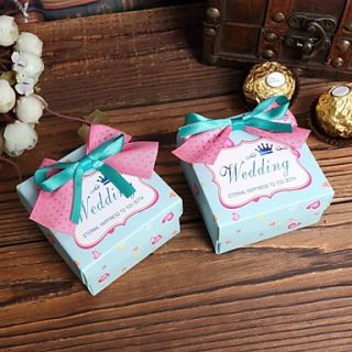 Light Blue Favor Boxes with Bow   Set of 6