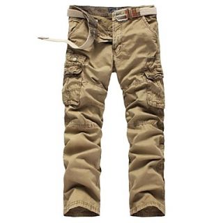 Mens Multi Pocket Solid Color Pants (Belt Not Included) 8323 Khaki