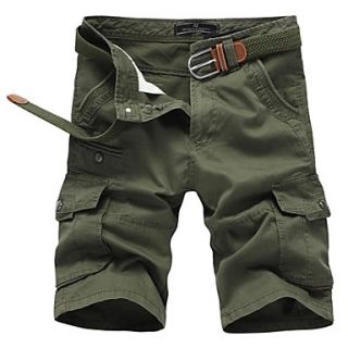 Mens Solid Color Multi Pocket Straight Shorts(without Belt) 3601 Army Green