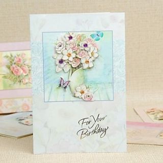 Floral Vertical Greeting Card with Rhinestone for Birthday